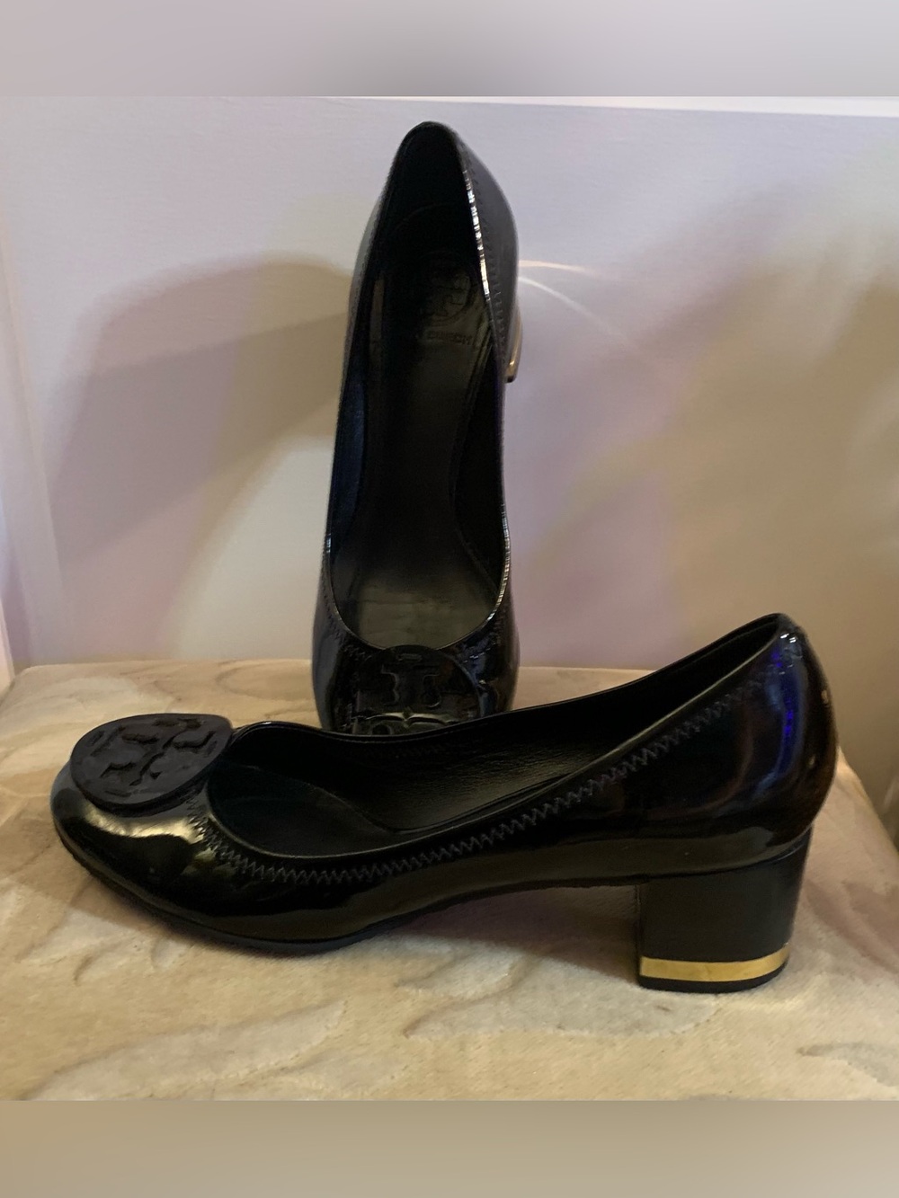 Tory Burch Amy Black Patent Leather Heels Pumps Size 8 1/2M
